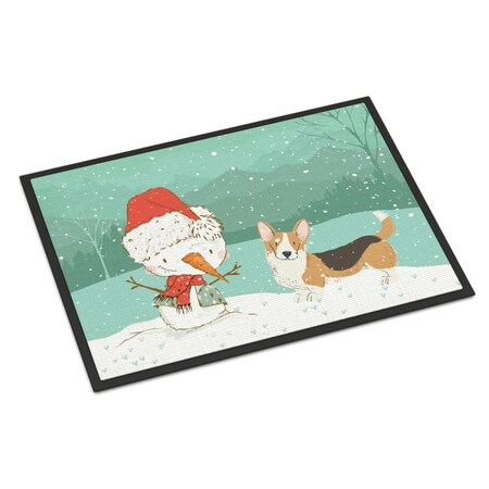 Carolines Treasures 18 x 27 in. Tricolor Cardigan Corgi Snowman Christmas Indoor or Outdoor Mat CK2062MAT